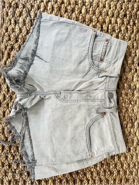 Levi's 501 Light Gray Frayed Hem Denim Shorts